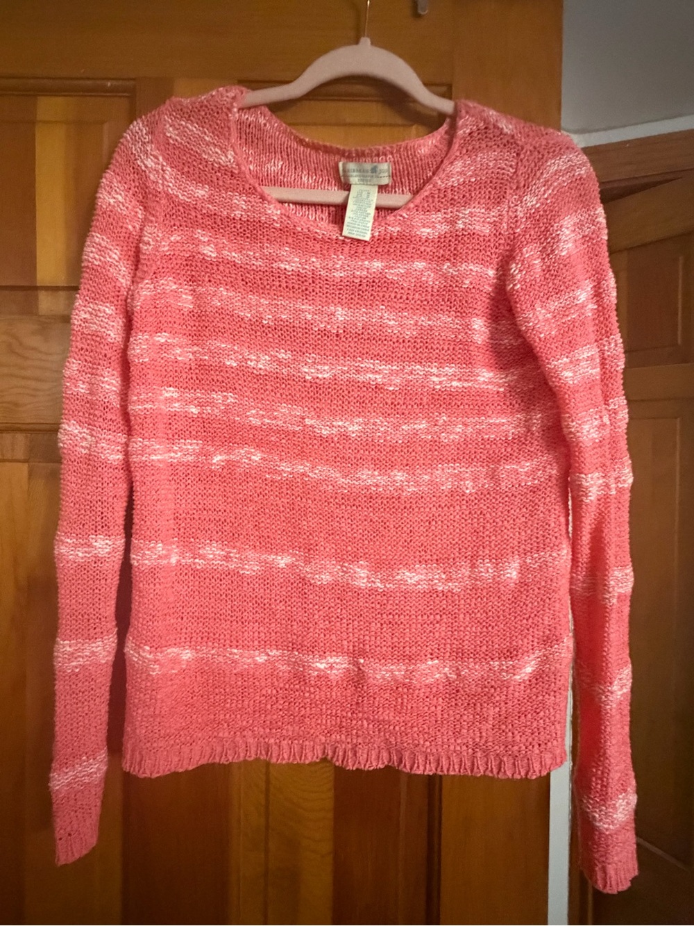 Caribbean Joe Petite Women’s Coral Crochet Knit Crewneck Sweater